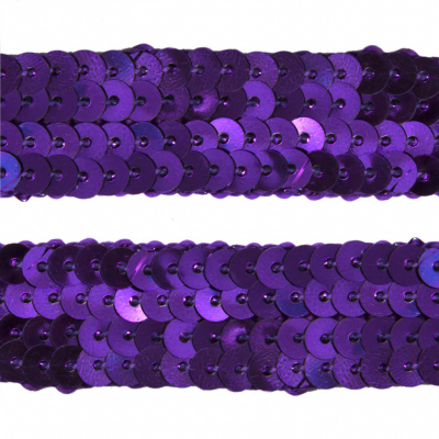 Тесьма с пайетками 12, шир. 20 мм/уп. 25+/-1 м, цвет фиолет - купить в Братске. Цена: 778.19 руб.