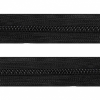 Рулонная молния с покрытием PVC спираль тип 3 (упак.270м) -черная с полосой СВО - купить в Братске. Цена: 12.74 руб.