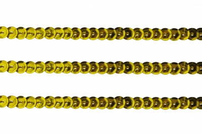 Пайетки "ОмТекс" на нитях, SILVER-BASE, 6 мм С / упак.73+/-1м, цв. А-1 - т.золото - купить в Братске. Цена: 468.37 руб.