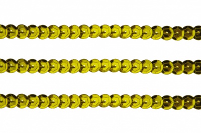 Пайетки "ОмТекс" на нитях, SILVER-BASE, 6 мм С / упак.73+/-1м, цв. 7 - св.золото - купить в Братске. Цена: 468.37 руб.