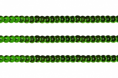 Пайетки "ОмТекс" на нитях, SILVER-BASE, 6 мм С / упак.73+/-1м, цв. 4 - зеленый - купить в Братске. Цена: 484.77 руб.