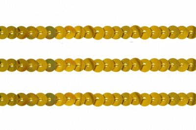 Пайетки "ОмТекс" на нитях, SILVER SHINING, 6 мм F / упак.91+/-1м, цв. 48 - золото - купить в Братске. Цена: 356.19 руб.